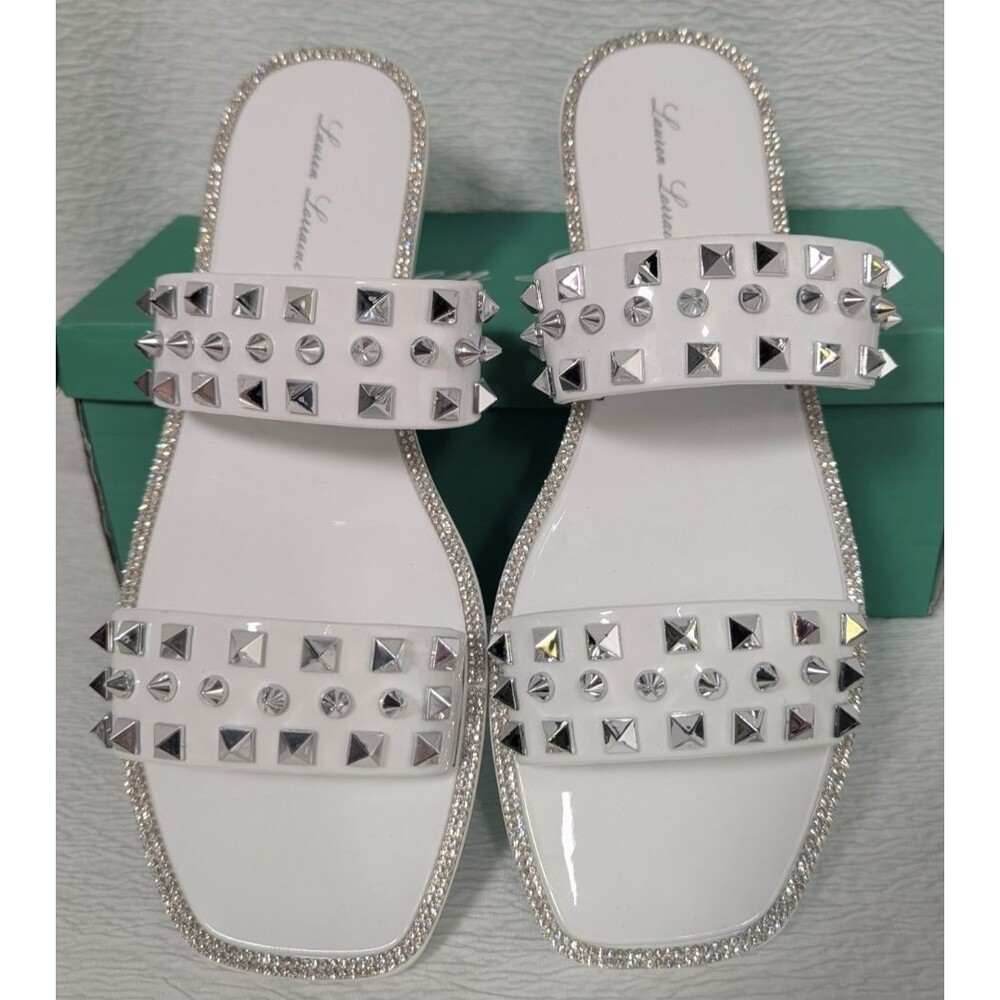 Lauren Larraine - Studley - White Flat Sandals - Studded Shoe - Size 10